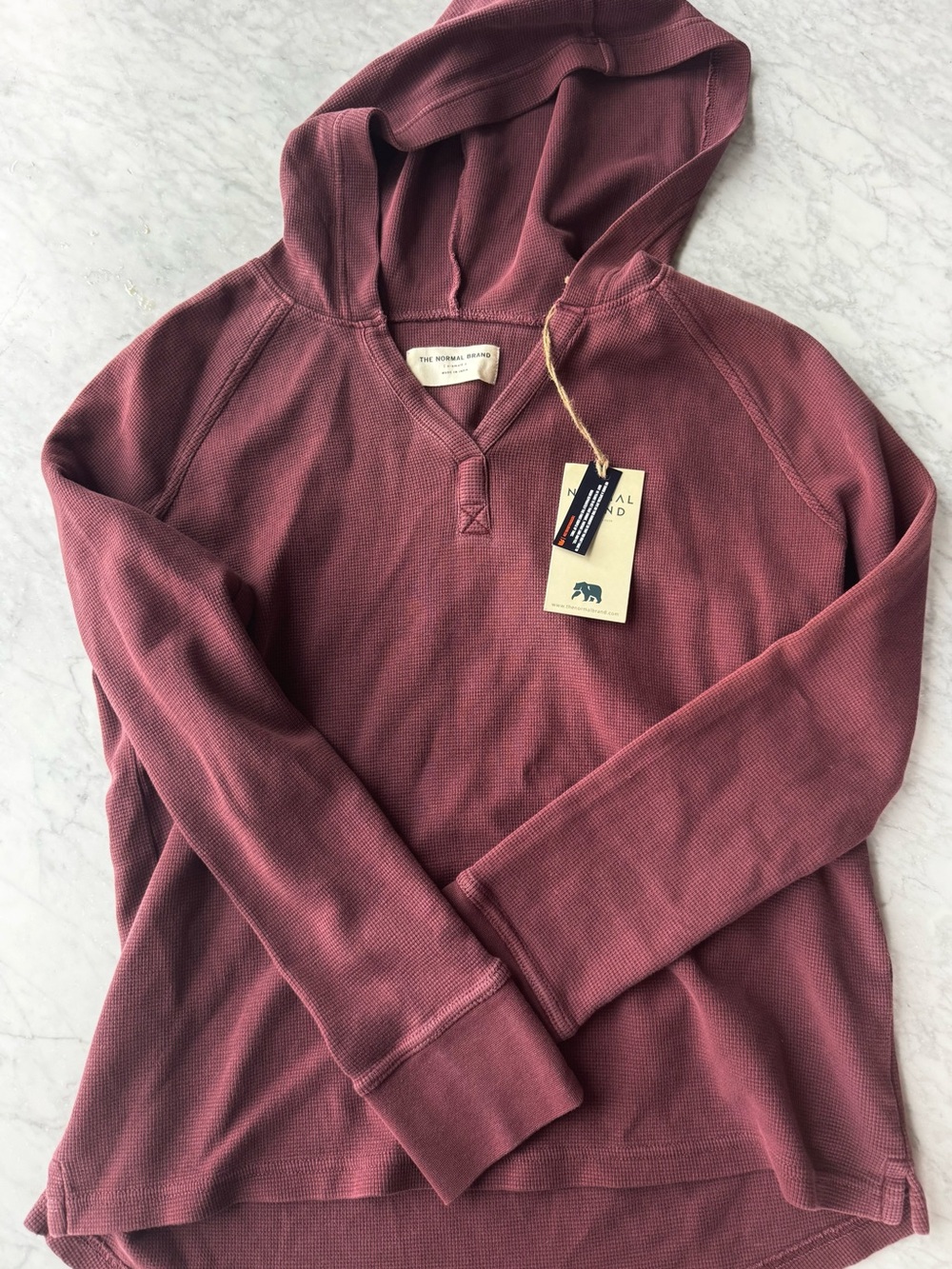 The Normal Brand Waffle Knit Hooded Pullover - Mauve